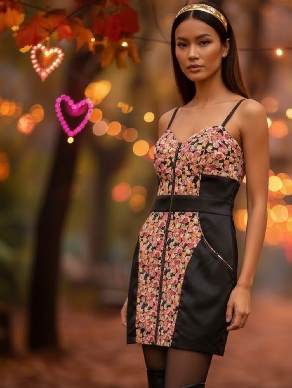 Vintage Y2K Kopa Italy Paneled Floral Zip Front Bodycon Dress with Pockets